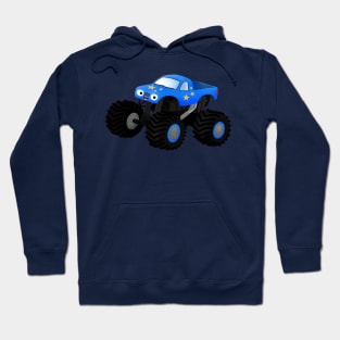 Cute blue monster truck cartoon illustration Hoodie